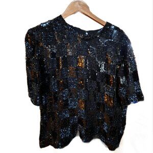100% Silk Sequin Jaegar Boxy Top